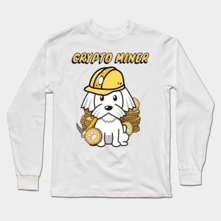 Cute white dog is a crypto miner Long Sleeve T-Shirt